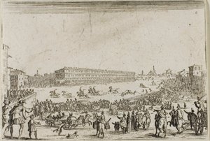 Hästkapplöpningen på Pitti-palatset, i Florens, från The Caprices av Jacques Callot