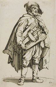 Hurdy-Gurdy Player, tallrik två från The Beggars av Jacques Callot