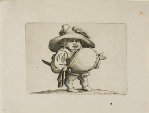 The Large Bellied Man dekorerad med en rad knappar, från Varie Figure Gobbi av Jacques Callot