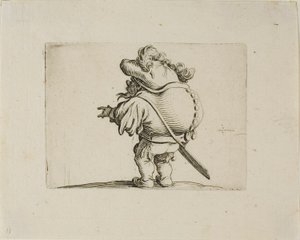 The Large Bellied Man dekorerad med en rad knappar, från Varie Figure Gobbi av Jacques Callot