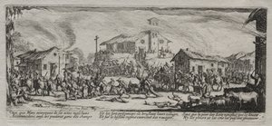 Krigets stora elände: Plundring och bränning av en by av Jacques Callot