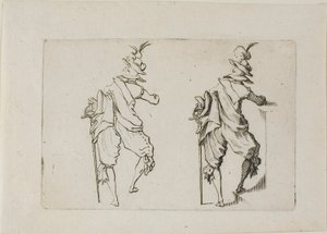 Mannen sedd bakifrån med ett stort svärd, från The Caprices av Jacques Callot