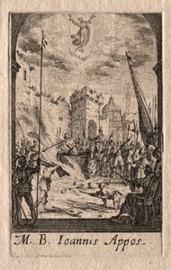 Apostlarnas martyrskap: Evangelisten Johannes. av Jacques Callot