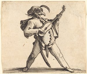 Den maskerade komikern som spelar gitarr av Jacques Callot