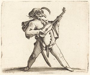 Den maskerade komikern som spelar gitarr av Jacques Callot