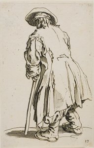 The Old Beggar Leaning on his Crutch, tallrik sjutton från The Beggars av Jacques Callot