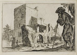Herden och ruinerna, från The Caprices av Jacques Callot