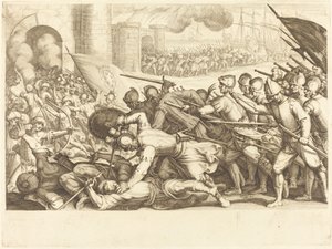 Trupperna som tvingar fram porten till en stad av Jacques Callot