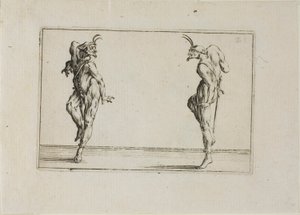 De två pantalongerna som tittar på varandra, ur Caprices av Jacques Callot