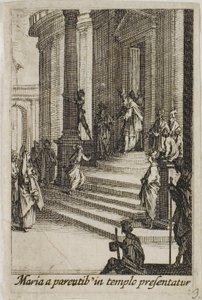 Jungfru Maria presenterad i templet, ur Jungfru Marias liv av Jacques Callot