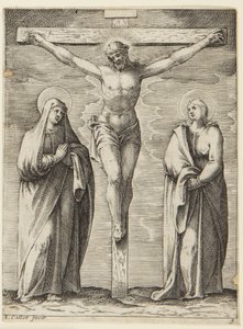Jungfrun och Sankt Johannes vid korsets fot av Jacques Callot