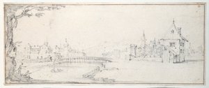 Gaucheus bro vid Epinal (svart krita på papper) av Jacques Callot