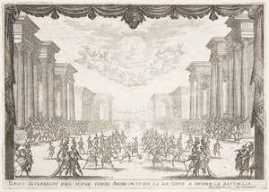 Tredje intermezzot, Slaget stoppas av kärlekens ankomst med hennes Cortege av Jacques Callot