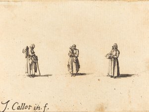 Tre kvinnor, en håller ett barn av Jacques Callot
