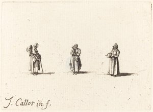 Tre kvinnor, en håller ett barn av Jacques Callot