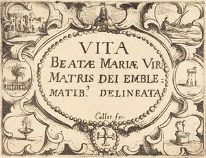 Titelsida för "Jungfruns liv i emblem" av Jacques Callot