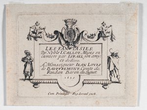 Titelsida till Les Fantaisies ... (etsning) av Jacques Callot