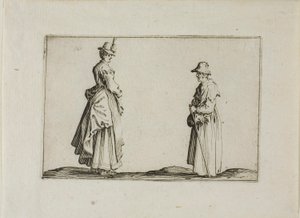 Två kvinnor i profil, från The Caprices av Jacques Callot