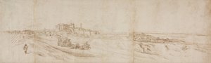 Utsikt över Castello Bracciano, nära Rom med buss och figurer av Jacques Callot