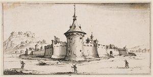 Vy över en befäst by av Jacques Callot