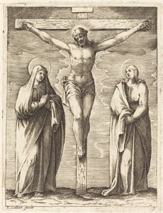 Jungfrun och Sankt Johannes vid korsets fot av Jacques Callot