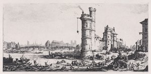Vy över Pont-Neuf, ur ”De två stora vyerna över Paris” av Jacques Callot