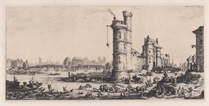 Vy över Pont-Neuf, ur "Les Deux Grandes Vues de Paris" av Jacques Callot