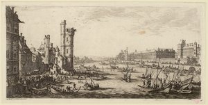 Vy över Louvren och den tidigare Porte de Nesle (IFF 667). av Jacques Callot