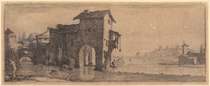 Vattenkvarn, blad 3 i serien ”De fyra landskapen” av Jacques Callot