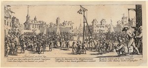 Wippgalgen, blad 10 i serien ”Krigets gråzoner” av Jacques Callot