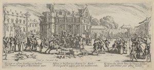 Förstörelsen av ett kloster, blad 6 i serien ”Krigets fasor” av Jacques Callot
