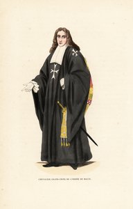 Grand Cross of the Knights Hospitaller, Order of Malta, Order of Knights of the Hospital of Saint John of Jerusalem, Chevalier Grand-Croix de l’Ordre de Malte. Handkolorerad trästicksgravyr efter en illustration av Jacques Charles Bar från Abbot Tiron
