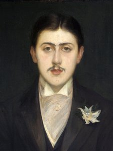 detalj av porträttet av Marcel Proust (1871-1922), fransk författare. Målning av Jacques Emile (Jacques-Emile) Blanche (1861-1942), Olja på duk av Jacques Emile Blanche