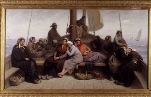Ostronfiske på däck av en båt - Målning av Eugene Feyen (1815-1908), n.d.