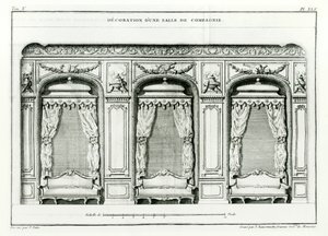 En smart parisisk salong, tidigt 1770 från Cours dArchitecture, Paris, publicerad i 6 volymer från 1771-77 av Blondel, Jacques-Francois (1705-74) Serien färdigställd av Pierre Patte efter hans död,