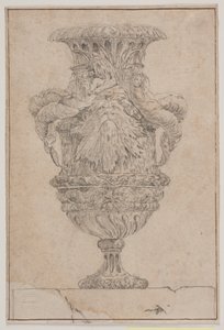 Prydnadsvas med stort huvud, havsgud och vattennymf. Kopia efter Pl. 26 i sviten med vaser designade av Saly 1746. "Vasa a se inventa..." av Jacques Francois Joseph Saly