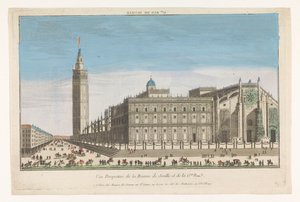 Utsikt över katedralen i Sevilla Gde. rue de Seville (titel på objekt) av Jacques Gabriel Huquier