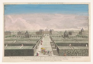Utsikt över trädgården på grevinnan av Bestoucheffs hus på landet nära staden Sankt Petersburg Maison de plaisance de la comtesse de Bestoucheff (titel på objekt) av Jacques Gabriel Huquier