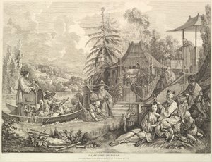 La pesche chinoise kinesiskt fiske, från Chinoseries, efter 1743. av Jacques Gabriel Huquier