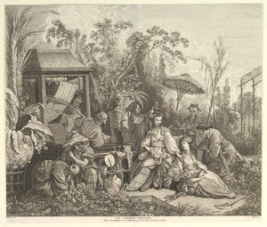 Den kinesiska trädgården, från Chinoseries, efter 1743. av Jacques Gabriel Huquier