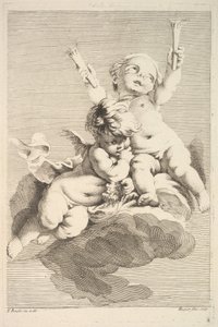 Two Cupids, One Holding Torches, mitten till slutet av 1700-talet. av Jacques Gabriel Huquier