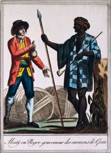 Alcaty, stamhövding i Goree, Senegal, gravyr från en teckning av Labrousse (aktiv 1796), från Encyclopedie des Voyages, av Jacques Grasset de Saint-Sauveur (1757-1810) av Jacques Grasset de Saint Sauveur