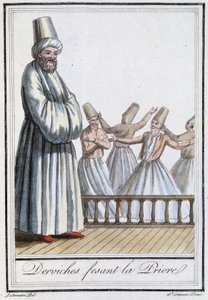 Dervishes praying (Whirling Dervishes) - i "" Encyclopédie des voyages"" av Grasset Saint Sauveur, red. Paris 1796 av Jacques Grasset de Saint-Sauveur