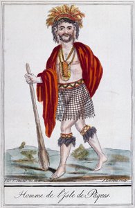 Påskön infödd, färggravyr av Laroque, Polynesien av Jacques Grasset de Saint Sauveur