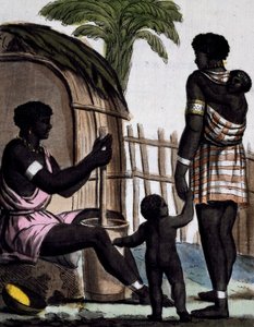 Issinia kvinnor som arbetar ris, färggravyr från teckning av Labrousse (aktiv 1796), från Encyclopedia of voyages, av Jacques Grasset de Saint-Sauveur (1757-1810) av Jacques Grasset de Saint-Sauveur