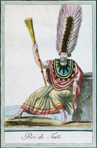 King of Tahiti, Society Islands, färgstick från teckning av Labrousse (aktiv 1796) från Encyclopedie des Voyages av Jacques Grasset de Saint-Sauveur (1757-1810) av Jacques Grasset de Saint-Sauveur