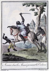Hantera vems Moures tar slavar - i "" Encyclopédie des voyages"" av Grasset Saint Sauveur, red. Paris 1796 av Jacques Grasset de Saint-Sauveur