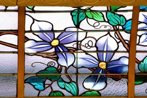 Nancy (avdelning 54), Art Nouveau, "" La verriere aux Clematites"" (1901) - detalj, Målat glas av Jacques Gruber (1870-1936), på Credit Lyonnais, rue St Georges