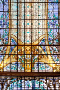 Nancy (avdelning 54), Art Nouveau, "" La verriere aux Clematites "" (1901), Målat glas av Jacques Grube (1870-1936), på Credit Lyonnais, rue St Georges