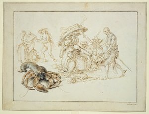 Hummer och två häxor, ca 1602 (penna och akvarell på papper) av Jacques II de Gheyn
